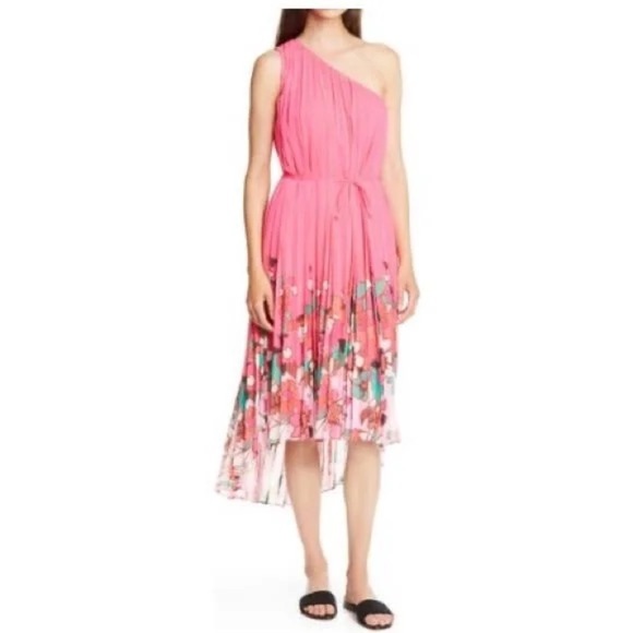 Ted Baker Pink Floral One Shoulder Asymmetrical Dress - Picture 3 of 8